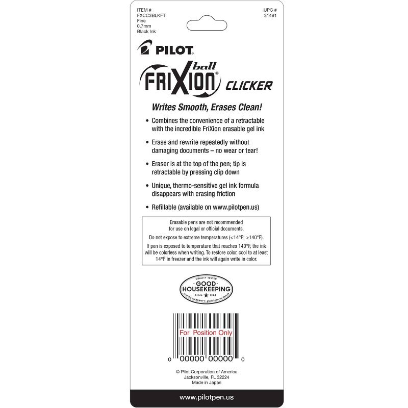 Pilot 3ct FriXion Clicker Erasable Gel Pens Fine Point 0.7mm Black Ink, 3 of 5