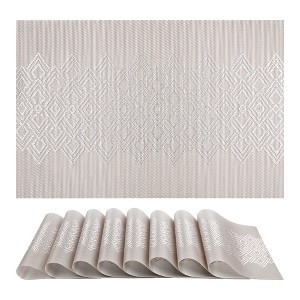 REGALWOVEN Farmhouse Placemats Set of 6 Plastic Placemats for Dining Table Decor Washable Kitchen Table Mat with Rhombic Pattern - 1 of 4