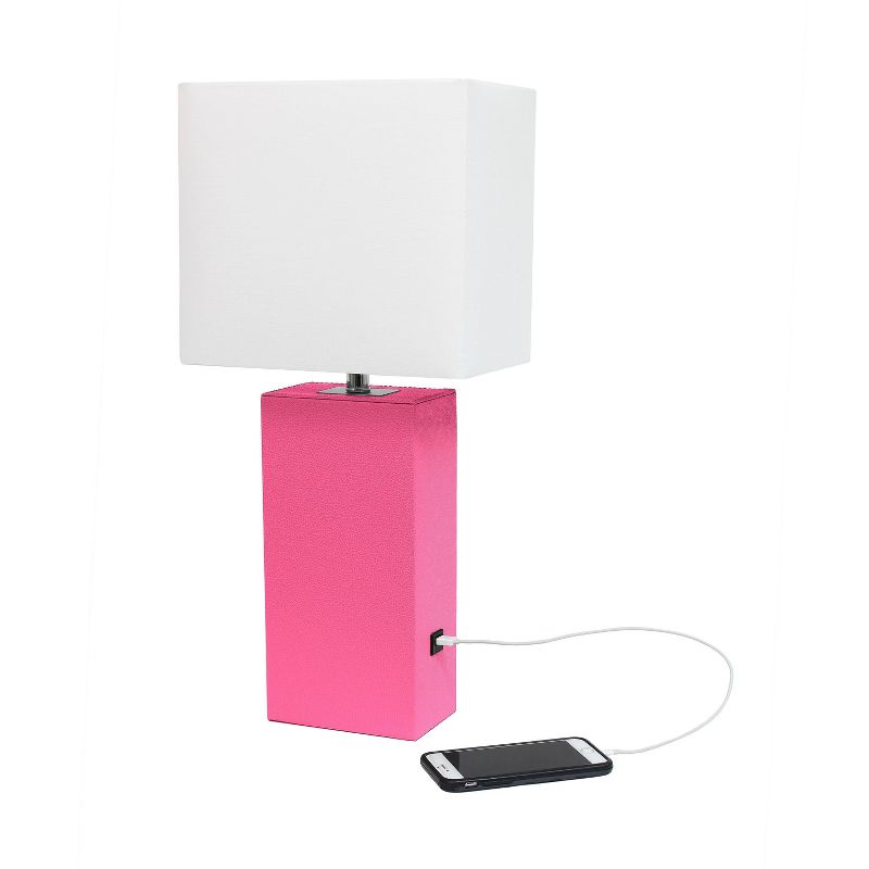 Modern Leather Table Lamp with USB and Fabric Shade - Elegant Designs, 5 of 8