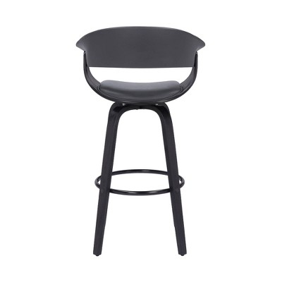 Gray Faux Leather and Black Wood Swivel Counter Stool