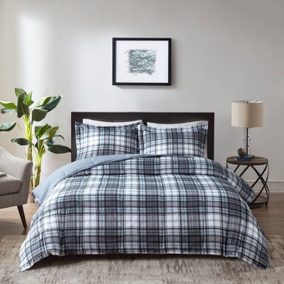 Gray Plaid Full Down Alternative Microfiber Comforter Set
