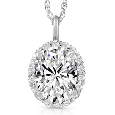 Pompeii3 3 Ct Oval Moissanite & Lab Created Diamond Halo Pendant 14k Gold Necklace