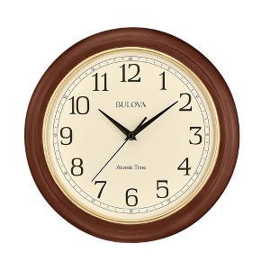 Bulova Clocks Atomic Time  Analog Quartz Wall Clock, Warm Brown Cherry - 1 of 2