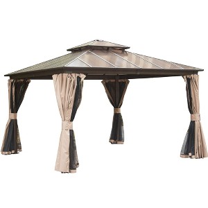 Gloweer Outdoor Hardtop Aluminum Gazebo Permanent with Polycarbonate Double Roof, with Curtain and Net - 1 of 4