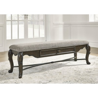 Maylee 63" Gray Upholstered Dining Bench with Drawer