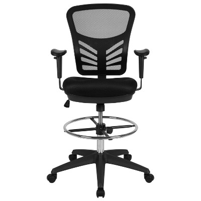 Black Mesh Mid-Back Ergonomic Drafting Chair with Adjustable Arms