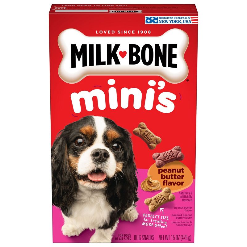 Milk-Bone Mini&#39;s Biscuits Bacon &#38; Peanut Butter Flavor Dog Treats - 15oz, 1 of 12
