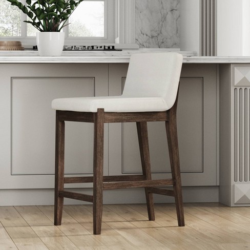 Gracie Wood Upholstered Counter Height Barstool Brushed Dark Brown Cream Linen Nathan James