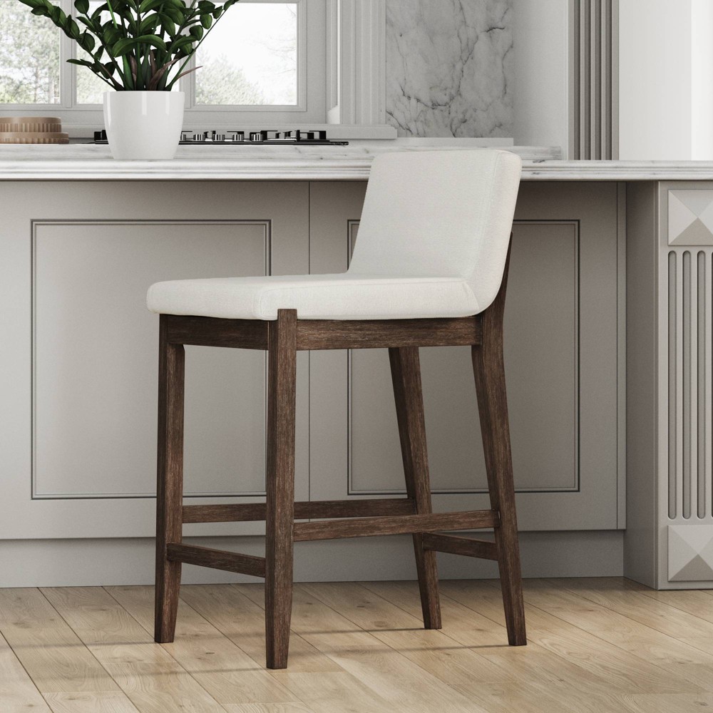 Gracie Wood Upholstered Counter Height Barstool Brushed Dark Brown/Cream Linen - Nathan James