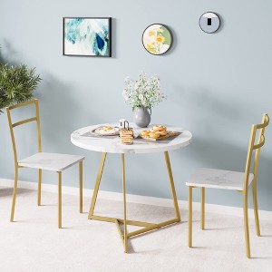 Round Dining Table Set for 2, 3 Piece Kitchen Table Chairs Set, Small Dining Room Table Set with 2 Upholstered Chairs - 1 of 4