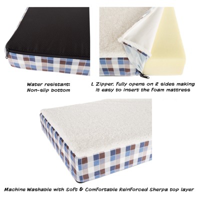 Small Multicolored Plaid Sherpa Top Dog Bed Replacement Cover