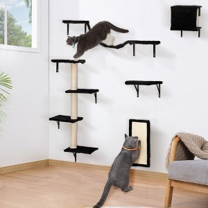 Kumasinova 5PCS Modern Cat Tree with Floating Shelves,Wall-Mounted Cat Tower with Scratching Post,Cat Tree Tower with Perches & Condo for Indoor,Black - 1 of 4