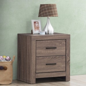 PAGED Wooden Nightstand Modern Side Table with 2 Storage Drawers and Black Handles, Bedside Cabinet for Bedroom, Living Room - 1 of 4