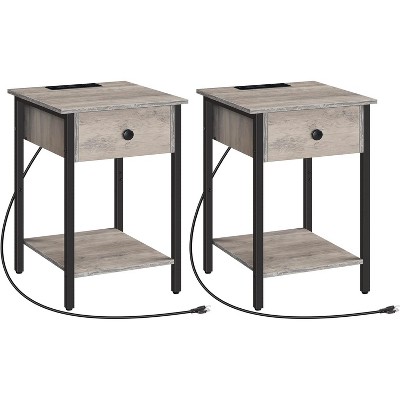 MaseiKar Nightstands Set of 2 with Charging Station, End Tables Set of 2 with Storage Drawer, Bedside Table with USB Ports and Outlets, Night Stand