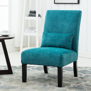 Lyngins Chenille Accent Chair with Solid Wood Legs, Armless Chair with Pillow, Padded Comfy Reading Chair, Upholstered Living Room Chair - 1 of 4