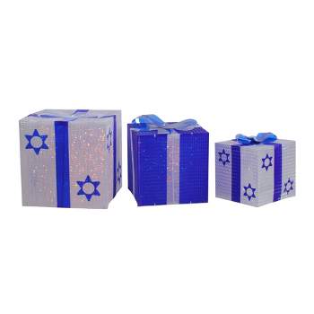 Northlight 3pc Shimmering Lighted Hanukkah Gift Box 12" - White/Blue
