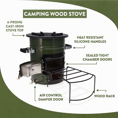 Military Green Portable Wood Burning Rocket Stove with Cast Iron Top