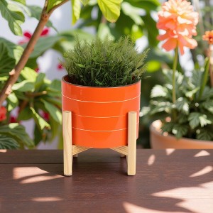 Ceramic Planter with Stand - Modern Ceramic Plant Pot for Indoor & Outdoor Use - Decorative Home & Garden Flower Pot - Orange - 1 of 4