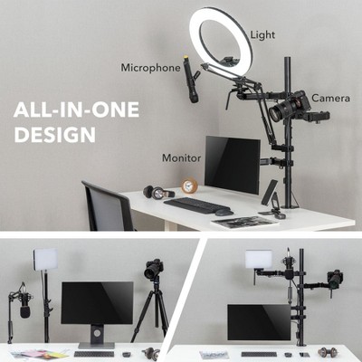 Black Steel Multi-Arm Desktop Streaming Mount with Mic Holder