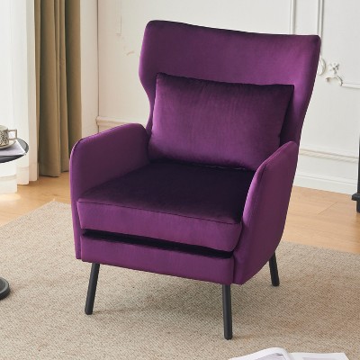 CAVINAS Luxury Wingback Velvet Accent Chair,Modern Arm Chair with Metal Legs and Pillow,Comfy Chairs for Reading Room,Bedroom,Living Room