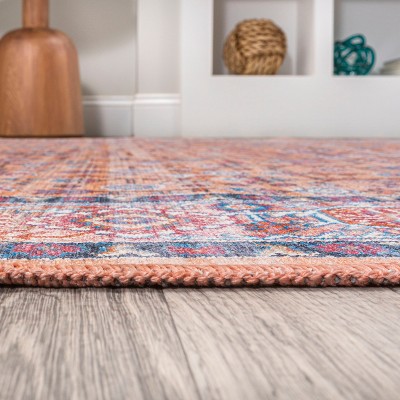 Bohemian Terracotta & Navy Persian-Inspired Washable Rug 3' x 5'