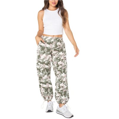 Celebrity Pink Womens Camo-Print, Parachute Casual Cargo Pants