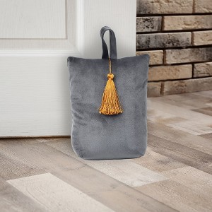 Evideco French Home Goods Velvet Fabric Weighted Door Stop – 2.3 lbs with Tassel Accent, Decorative & Functional – Easy Placement with Handle - 1 of 4