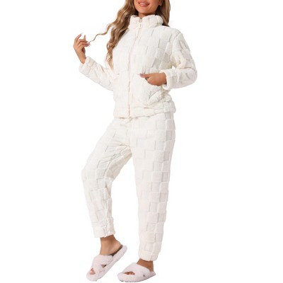cheibear Women's Flannel Long Sleeve Soft Winter Warm Rabbit Pattern Pajama Sets with Pockets