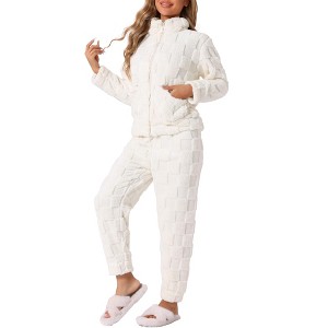 cheibear Women's Flannel Long Sleeve Soft Winter Warm Rabbit Pattern Pajama Sets with Pockets - 1 of 4