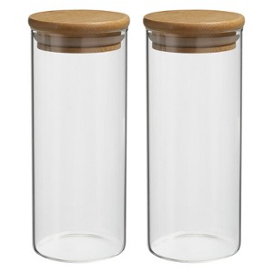 Unique Bargains Kitchen Food Storage Glass Jar with Airtight Bamboo Lid 2 Pcs - 1 of 4