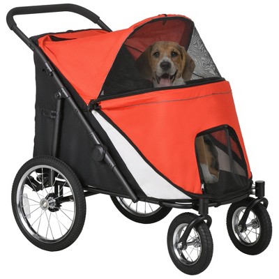 PawHut Pet Stroller for M L-Sized Dogs and Cats, Easy Fold Dog Stroller with Storage Bags, Washable Cushion, Safety Leash, for Outdoor Travel