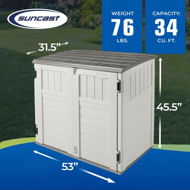 Suncast 34 Cubic Feet Capacity Horizontal Outdoor Storage Shed  for Garbage Cans, Garden Accessories, Backyard, and Patio Use, Vanilla, 3 of 7