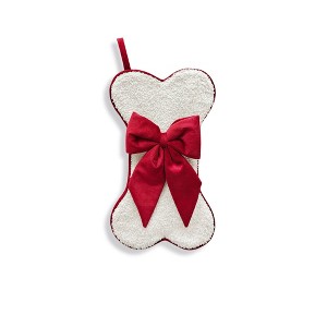 Gigi Seasons Bouclé Dog Bone Christmas Stocking with Red Velvet Bow and ...