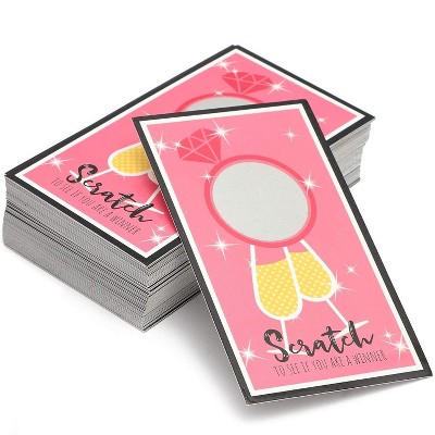 Paper Junkie 60-Pack Scratch Off Card Bridal Shower Games, Bachelorette Party Engaging Game Cards, Ring & Champagne Glasses Design in Pink