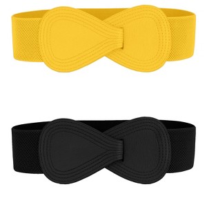 Allegra K Women's Faux Leather Interlock 8-shaped Buckle Elastic Waist Belt 2 Pcs - 1 of 4