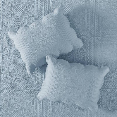 Blue Full Microfiber Reversible Scalloped Edge Quilt Set