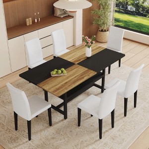 7-Piece Dining Set with Storage Space, Rectangular Table and 6 Armless Chairs - 1 of 4