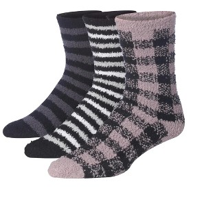 JAMES FIALLO Mens 3 Pairs Bed Socks For Cold Feet Solid Anti-Skid Black Violet Zebra Colorful Pattern Soft Fuzzy Crew Socks - 1 of 3