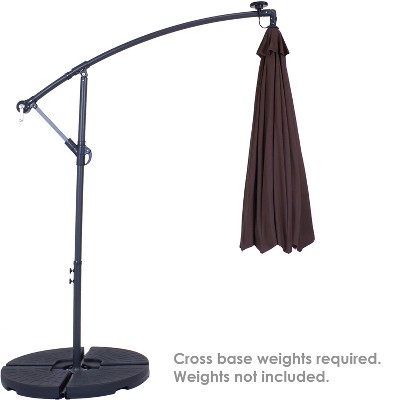 Brown Steel Cantilever Patio Umbrella with LED Lights, 9.5 ft