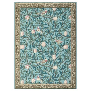 5'x7' Washable Botanical Farmhouse Living Room Bedroom Rugs, Soft Ultra Thin Floor Carpet for Nursery Dining Room Office, Light Blue - 1 of 4