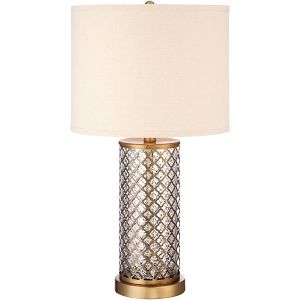 360 Lighting Modern Table Lamp Brass And Clear Mercury Glass Off White Drum Shade For Living Room Family Bedroom Nightstand Office Target