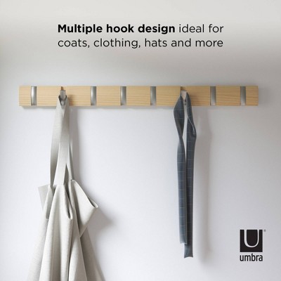 Modern Flip 8-Hook Natural Solid Wood Wall Mounted Coat Rack