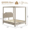 Full/Queen Size Canopy Bed Frame with Nailhead Decoration Headboard，Upholstered Bed Frame with Poles 4 Corner Bed Bracket,No Box Spring Needed - 3 of 4