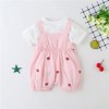 MyKids-USA Baby Girl 1pcs Plaid Graphic Strawberries Embroidery Snap Button Jumpsuit & Solid Tee Sets - 4 of 4