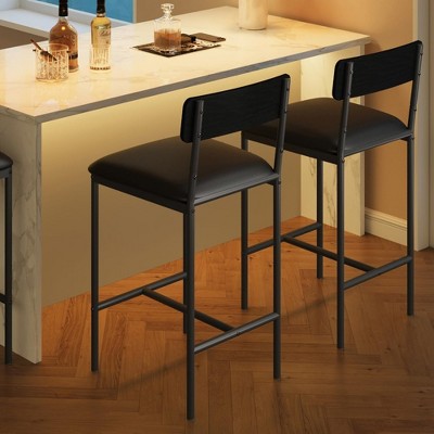 Bar Stools Set of 2, Kitchen Bar Stools with Footrest, 25.5 Inches Upholstered Bar Chairs with Back