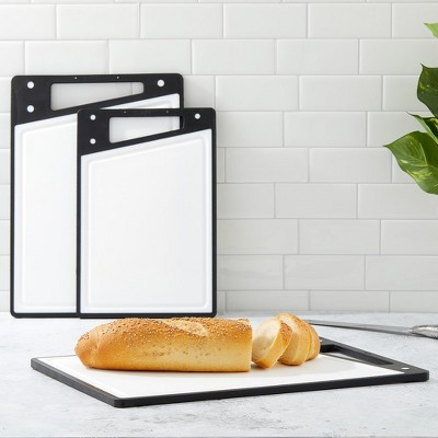JoyJolt Black and White Plastic Cutting Board Set