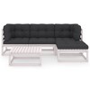 vidaXL Patio Furniture Set 5 Piece Outdoor Sectional Sofa Solid Wood Pine - White With Cushions - 3 of 4