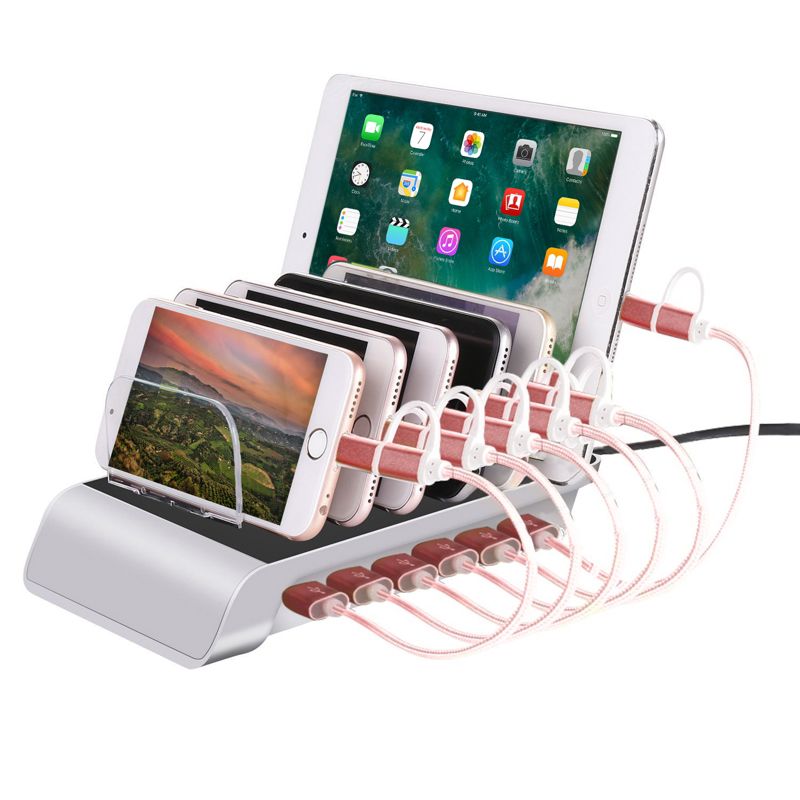 Trexonic 10.2A 6-Port USB Charging Station with Brackets, Silver, 1 of 10