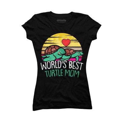 Junior's Design By Humans World's Best Turtle Mom Retro Stripes By animalshop T-Shirt