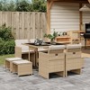 vidaXL 9 Piece Patio Dining Set with Cushions - Beige Poly Rattan/Tempered Glass Table for Garden, Backyard, Patio - 2 of 4